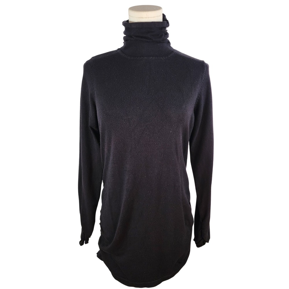 Icelandic Design Tunic Top Medium Black Turtleneck Long Sleeve Knit Ruched